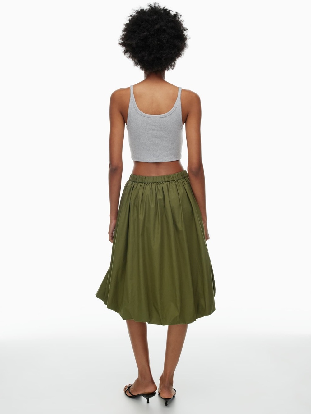 Aritzia Sunday Best Bubbly Poplin Bubble Hem Olive Green Gathered Midi Skirt - Picture 5 of 9